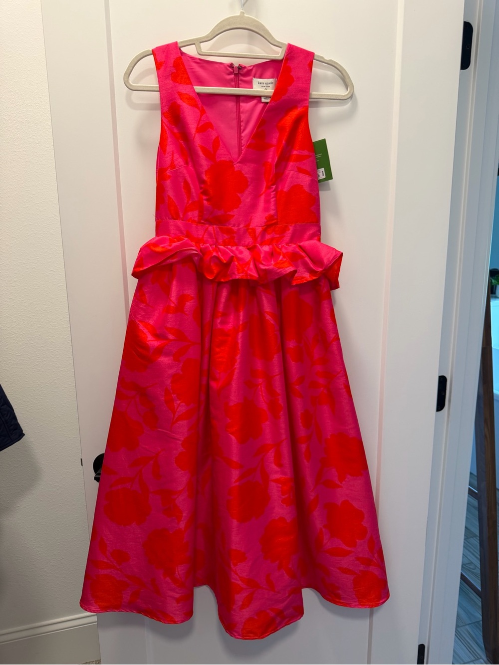 kate spade Pink and Red Floral Peplum Midi Dress NWT